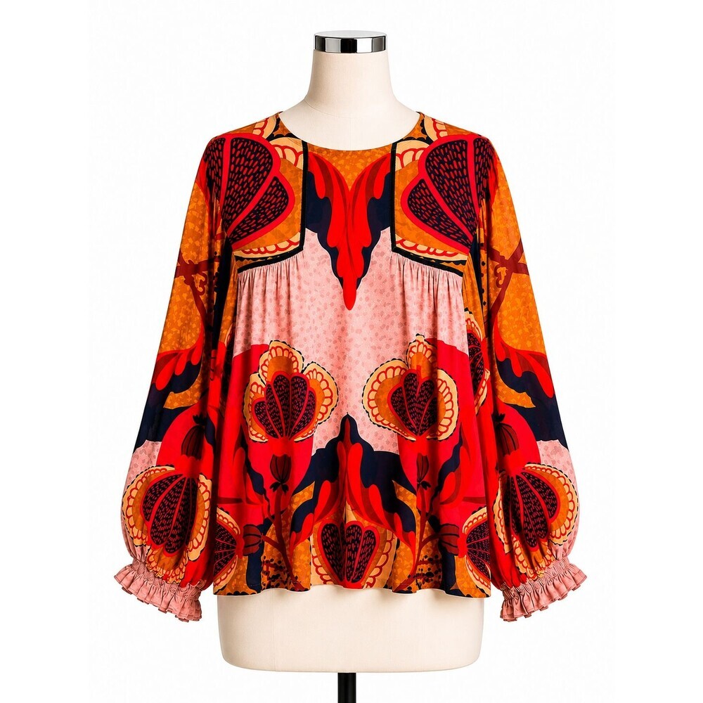 Blnk London Top Size Petite Medium PM Floral Boho Sheer Colorful Artsy
